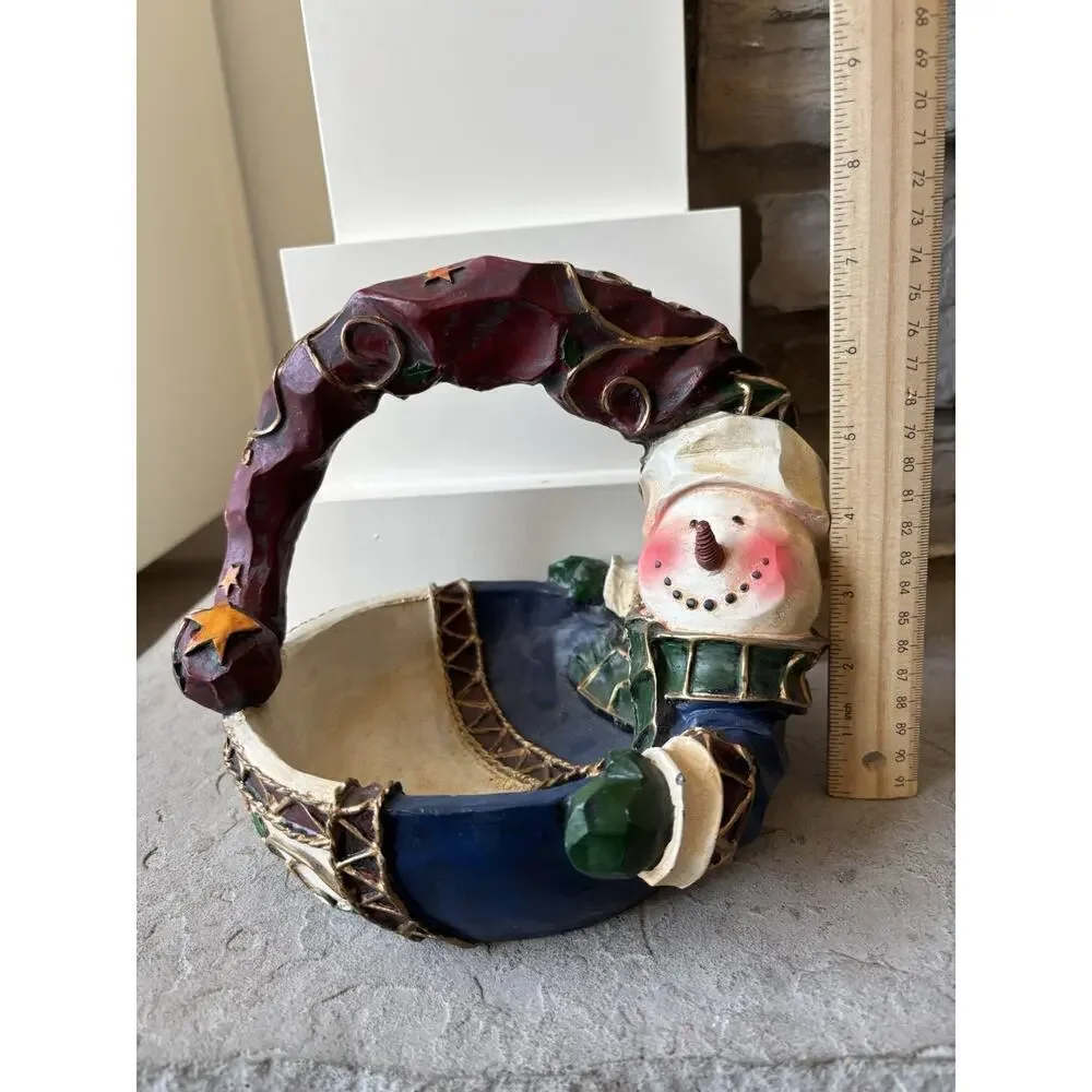 Vintage Christmas Snowman Decorative Candy Basket Centerpiece Resin 3D 90s Y2K
